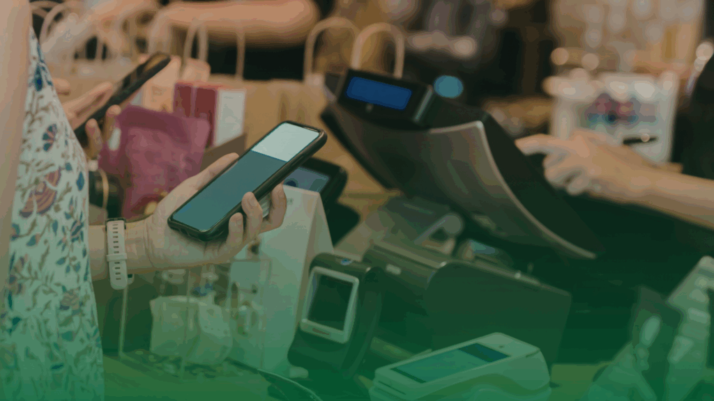 Pessoas fazendo compras em segmento de varejo. 